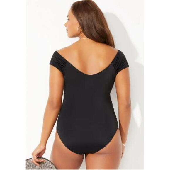 NWOT Swimsuits for All Plus Size 20 Cap Sleeve Cut-Out One-Piece 40D/DD Pink - Picture 2 of 12